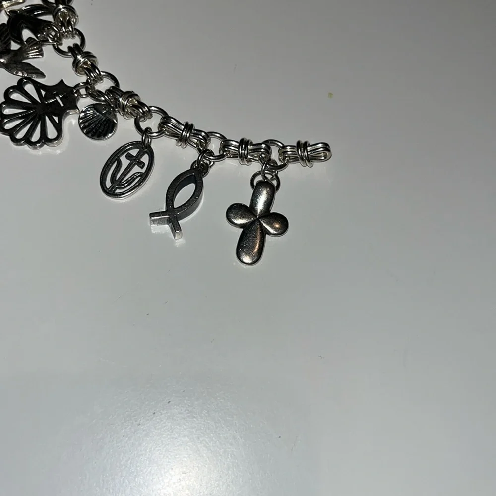James Avery silver charm bracelet crosses, doves, sheep & shells Christian theme - Picture 4 of 10
